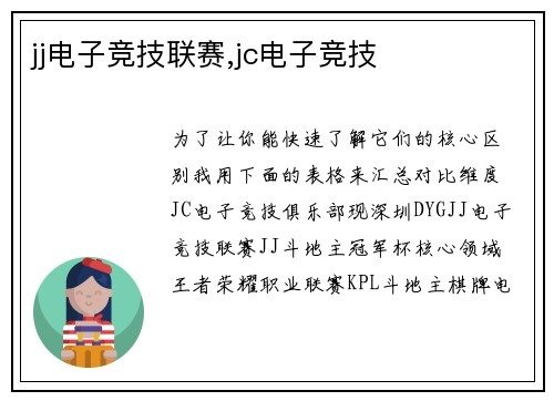 jj电子竞技联赛,jc电子竞技